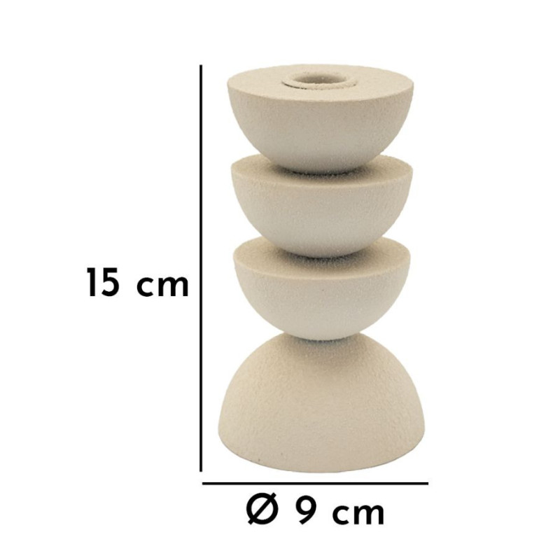 Bougeoir moderne forme géométrique Hauteur 15 cm Métal Blanc crème Dune 