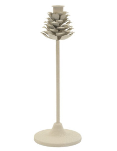 Grand Bougeoir moderne Pomme de pin Hauteur 33 cm Métal Blanc crème Dune 