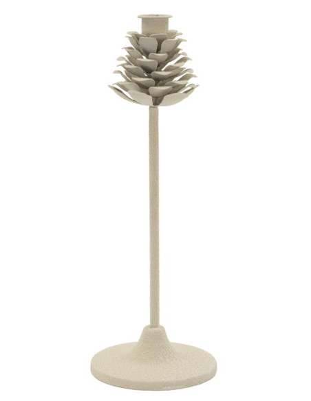 Grand Bougeoir moderne Pomme de pin Hauteur 33 cm Métal Blanc crème Dune 
