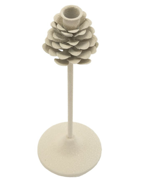 Grand Bougeoir moderne Pomme de pin Hauteur 33 cm Métal Blanc crème Dune 