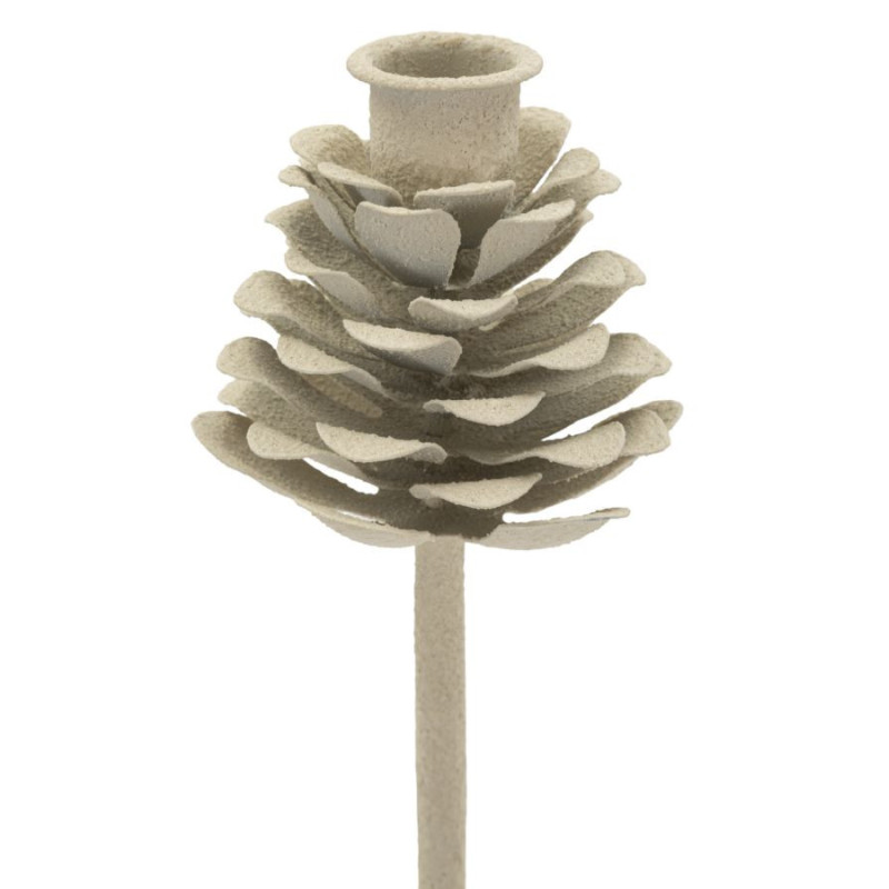 Grand Bougeoir moderne Pomme de pin Hauteur 33 cm Métal Blanc crème Dune 