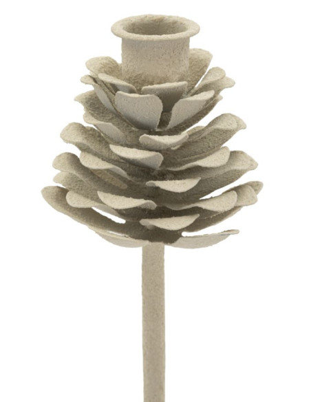 Grand Bougeoir moderne Pomme de pin Hauteur 33 cm Métal Blanc crème Dune 