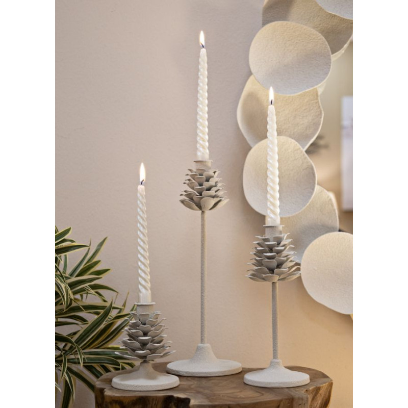 Grand Bougeoir moderne Pomme de pin Hauteur 33 cm Métal Blanc crème Dune 