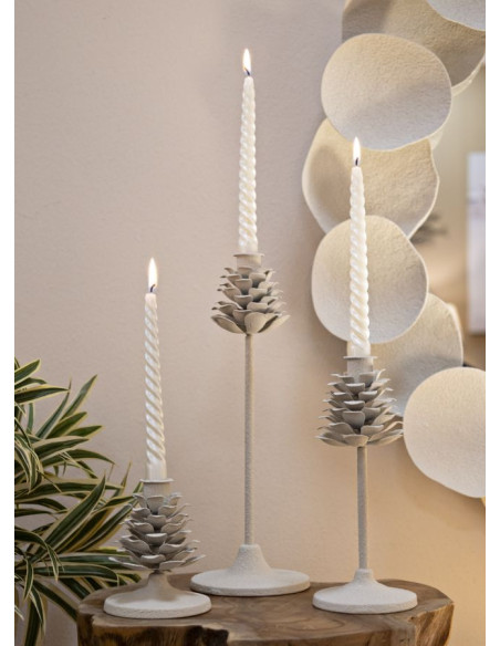 Grand Bougeoir moderne Pomme de pin Hauteur 33 cm Métal Blanc crème Dune 