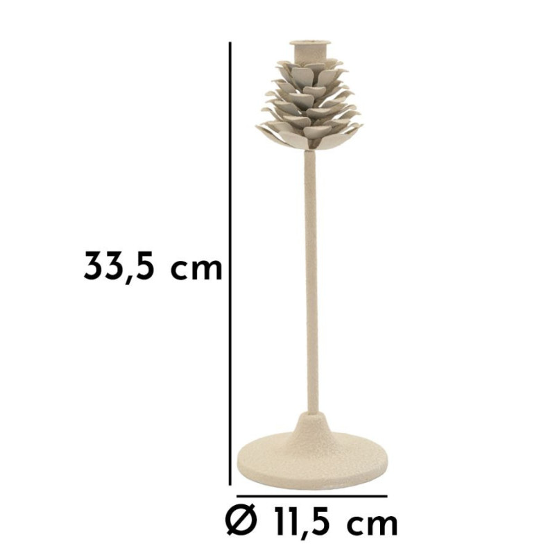 Grand Bougeoir moderne Pomme de pin Hauteur 33 cm Métal Blanc crème Dune 