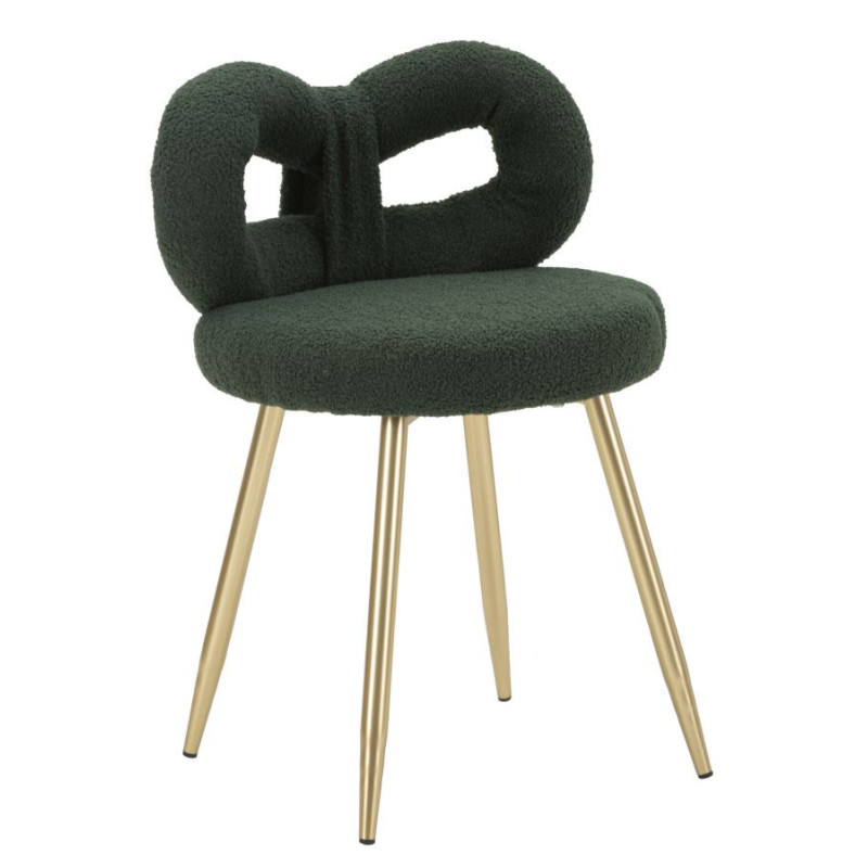 Chaise originale bouclette Noeud Tissu Vert Bouclé Métal Doré Bois MDF Ilary 