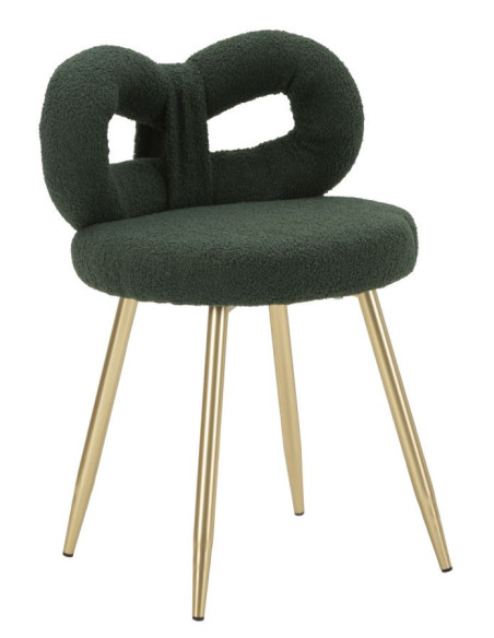 Chaise originale bouclette Noeud Tissu Vert Bouclé Métal Doré Bois MDF Ilary 