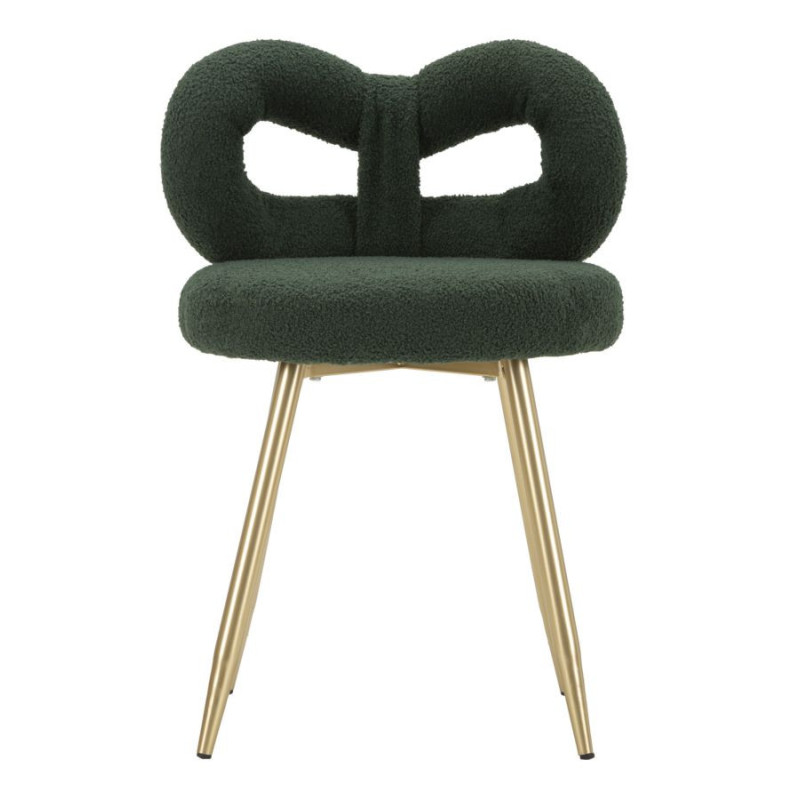 Chaise originale bouclette Noeud Tissu Vert Bouclé Métal Doré Bois MDF Ilary 