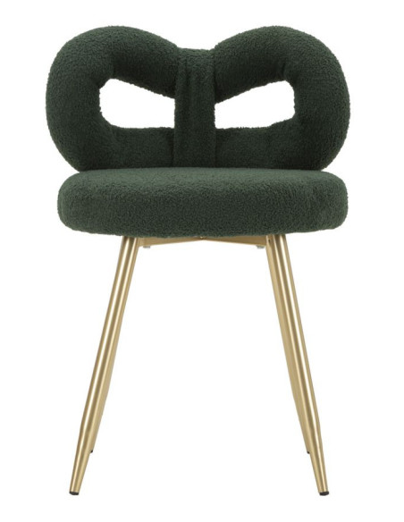 Chaise originale bouclette Noeud Tissu Vert Bouclé Métal Doré Bois MDF Ilary 