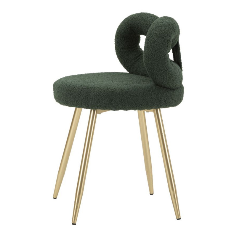 Chaise originale bouclette Noeud Tissu Vert Bouclé Métal Doré Bois MDF Ilary 