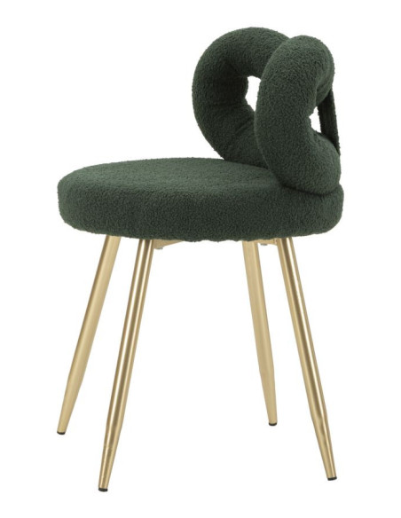 Chaise originale bouclette Noeud Tissu Vert Bouclé Métal Doré Bois MDF Ilary 