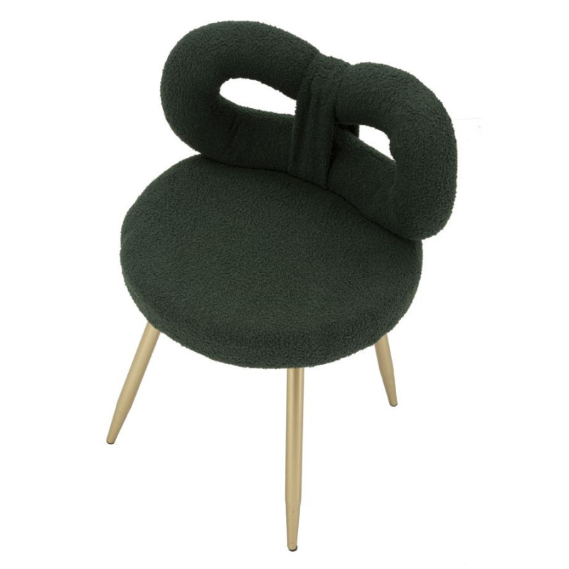 Chaise originale bouclette Noeud Tissu Vert Bouclé Métal Doré Bois MDF Ilary 