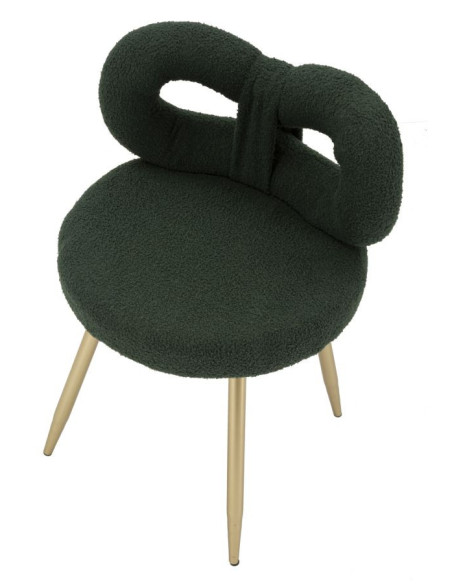 Chaise originale bouclette Noeud Tissu Vert Bouclé Métal Doré Bois MDF Ilary 