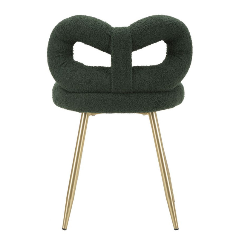 Chaise originale bouclette Noeud Tissu Vert Bouclé Métal Doré Bois MDF Ilary 
