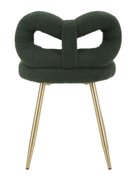 Chaise originale bouclette Noeud Tissu Vert Bouclé Métal Doré Bois MDF Ilary 
