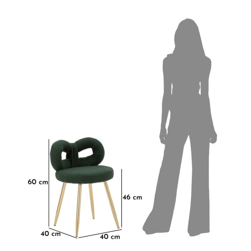 Chaise originale bouclette Noeud Tissu Vert Bouclé Métal Doré Bois MDF Ilary 