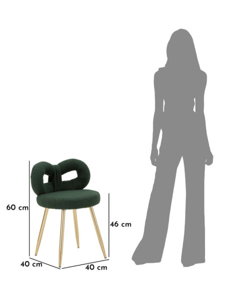Chaise originale bouclette Noeud Tissu Vert Bouclé Métal Doré Bois MDF Ilary 