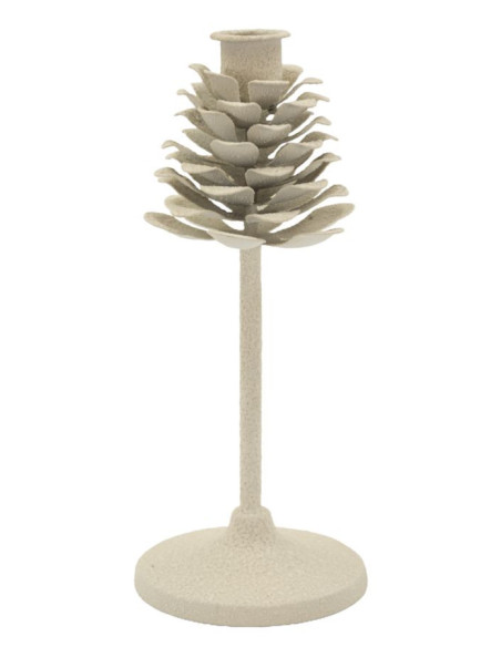 Bougeoir moderne Pomme de pin Hauteur 22 cm Métal Blanc crème Dune 