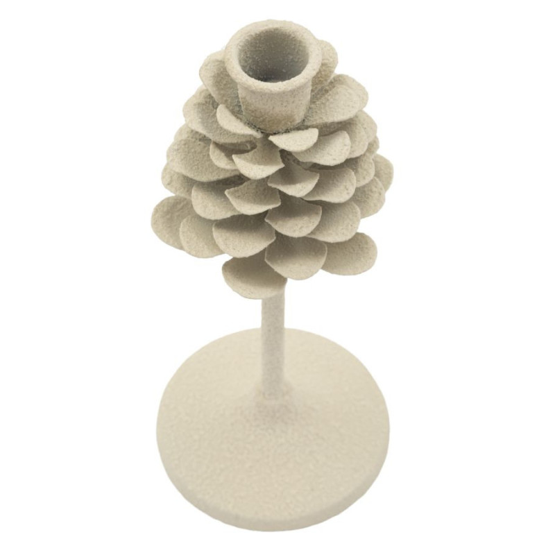 Bougeoir moderne Pomme de pin Hauteur 22 cm Métal Blanc crème Dune 