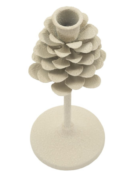 Bougeoir moderne Pomme de pin Hauteur 22 cm Métal Blanc crème Dune 
