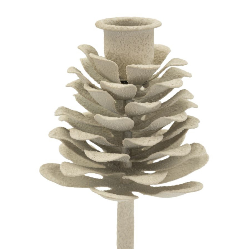 Bougeoir moderne Pomme de pin Hauteur 22 cm Métal Blanc crème Dune 