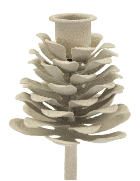 Bougeoir moderne Pomme de pin Hauteur 22 cm Métal Blanc crème Dune 
