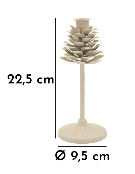 Bougeoir moderne Pomme de pin Hauteur 22 cm Métal Blanc crème Dune 