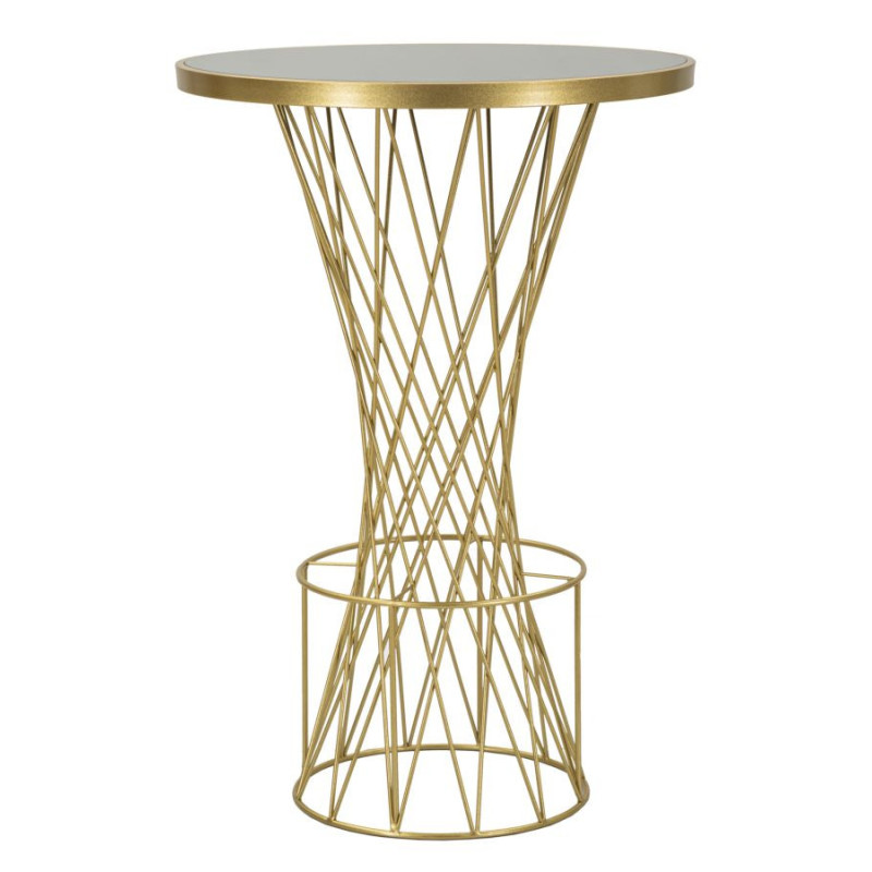 Table de bar haute moderne chic Ronde 2 personnes Verre Noir Métal Doré Tower 