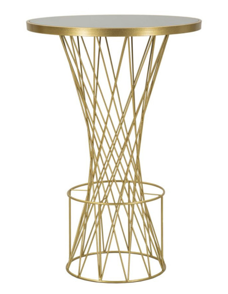 Table de bar haute moderne chic Ronde 2 personnes Verre Noir Métal Doré Tower 