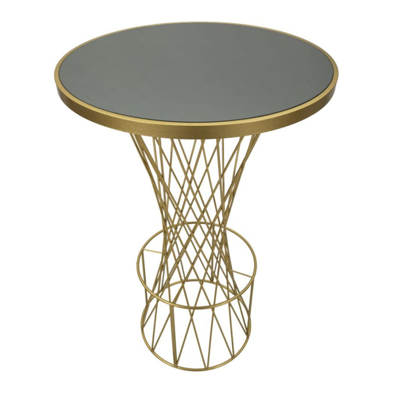 Table de bar haute moderne chic Ronde 2 personnes Verre Noir Métal Doré Tower 