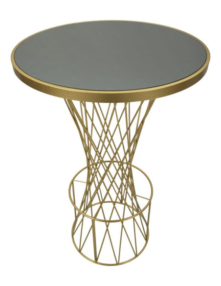 Table de bar haute moderne chic Ronde 2 personnes Verre Noir Métal Doré Tower 