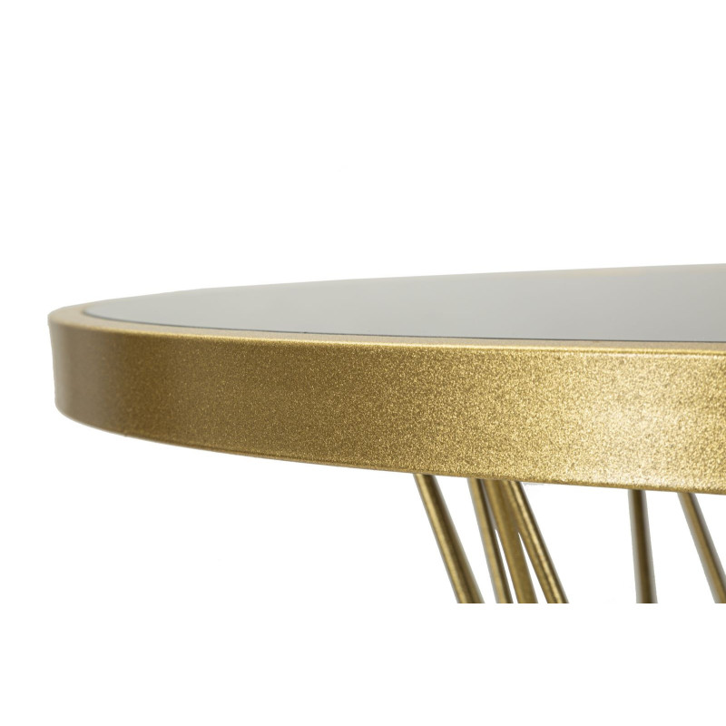 Table de bar haute moderne chic Ronde 2 personnes Verre Noir Métal Doré Tower 