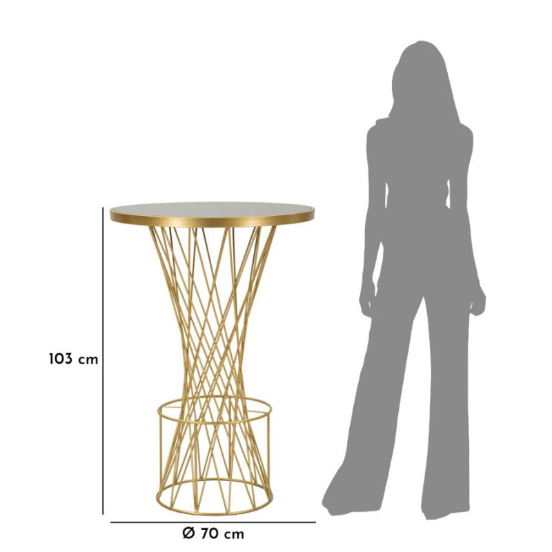 Table de bar haute moderne chic Ronde 2 personnes Verre Noir Métal Doré Tower 