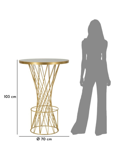 Table de bar haute moderne chic Ronde 2 personnes Verre Noir Métal Doré Tower 