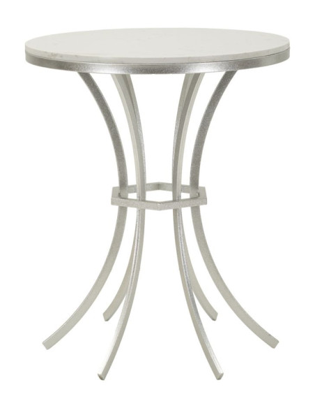 Table d'appoint orientale chic Ronde Marbre Blanc Métal Argenté Istanbul 
