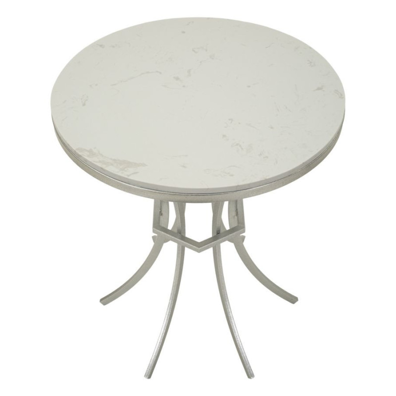 Table d'appoint orientale chic Ronde Marbre Blanc Métal Argenté Istanbul 