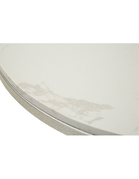 Table d'appoint orientale chic Ronde Marbre Blanc Métal Argenté Istanbul 