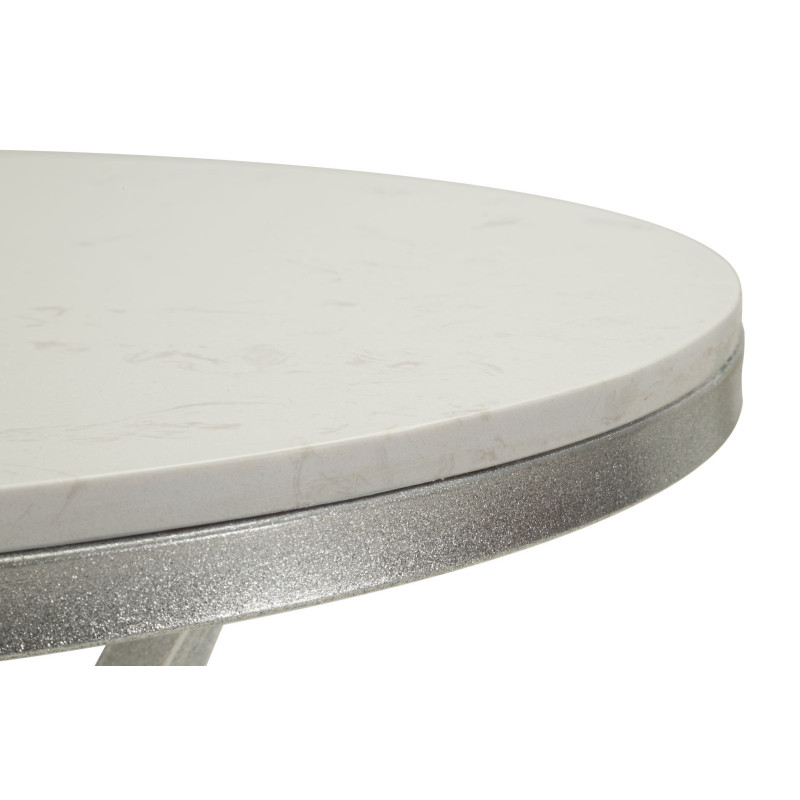 Table d'appoint orientale chic Ronde Marbre Blanc Métal Argenté Istanbul 