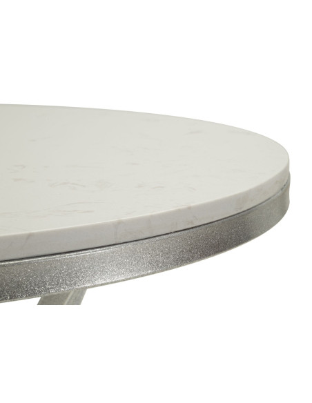 Table d'appoint orientale chic Ronde Marbre Blanc Métal Argenté Istanbul 