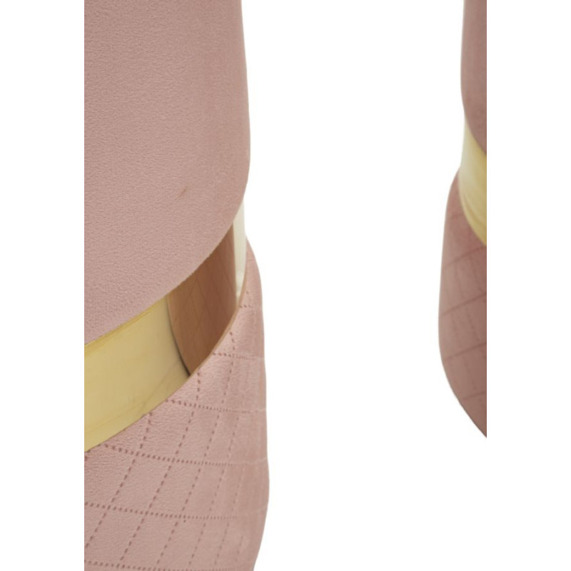 Pouf coffre rangement moderne chic Rond Velours Rose MDF Métal Doré Sheffild (Lot de 2) 