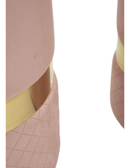 Pouf coffre rangement moderne chic Rond Velours Rose MDF Métal Doré Sheffild (Lot de 2) 
