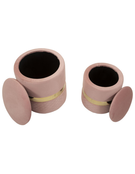 Pouf coffre rangement moderne chic Rond Velours Rose MDF Métal Doré Sheffild (Lot de 2) 