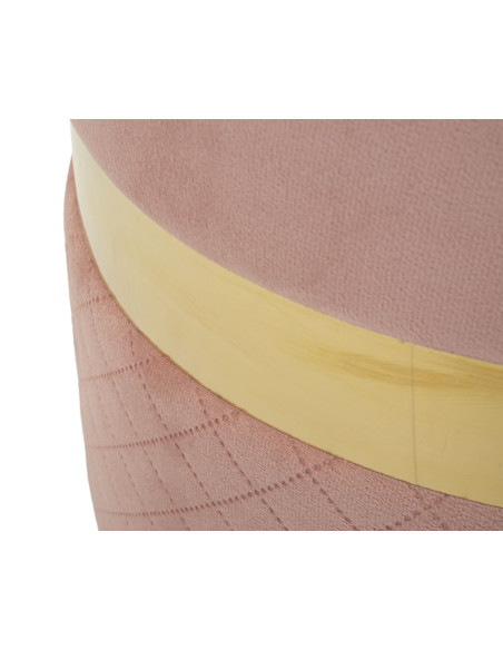 Pouf coffre rangement moderne chic Rond Velours Rose MDF Métal Doré Sheffild (Lot de 2) 