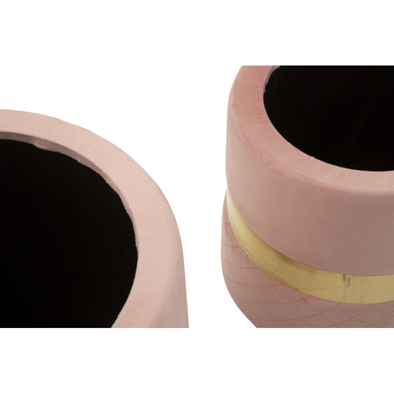 Pouf coffre rangement moderne chic Rond Velours Rose MDF Métal Doré Sheffild (Lot de 2) 