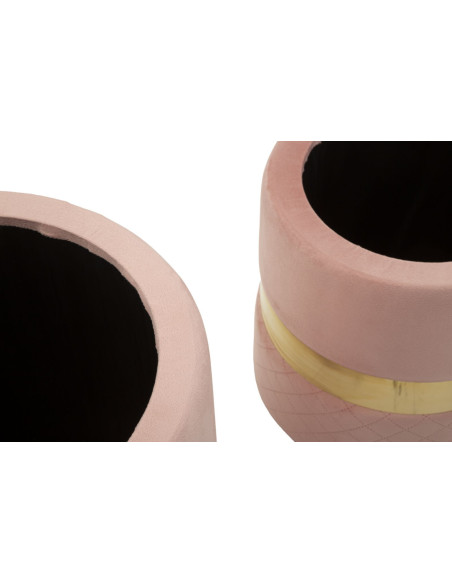 Pouf coffre rangement moderne chic Rond Velours Rose MDF Métal Doré Sheffild (Lot de 2) 