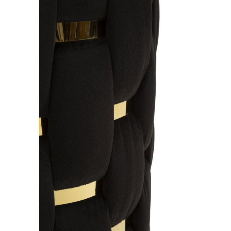 Pouf coffre rangement original chic Rond Tissu Noir Tressé MDF Métal Doré Shanty (Lot de 2) 