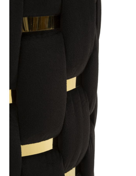 Pouf coffre rangement original chic Rond Tissu Noir Tressé MDF Métal Doré Shanty (Lot de 2) 