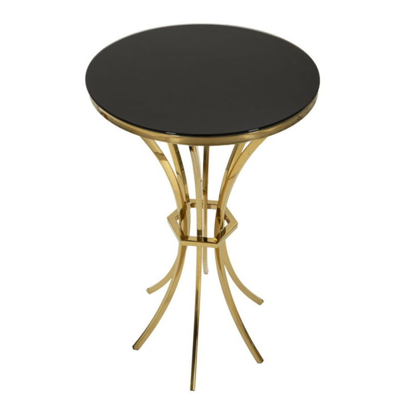 Sellette haute moderne chic Ronde Hauteur 92 cm Verre Noir Métal Doré Shanty 