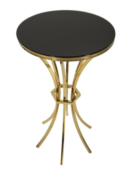 Sellette haute moderne chic Ronde Hauteur 92 cm Verre Noir Métal Doré Shanty 