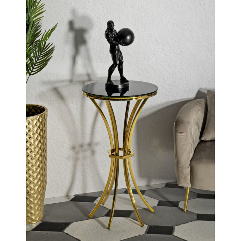 Sellette haute moderne chic Ronde Hauteur 92 cm Verre Noir Métal Doré Shanty 